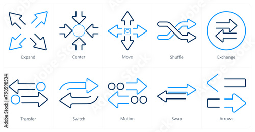 A set of 10 arrows icons as expand, center, move
