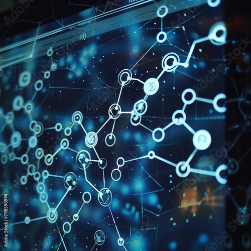 Visual diagram on a digital screen showing detailed interactions between atoms in a chemical compound, with emphasis on bond formation