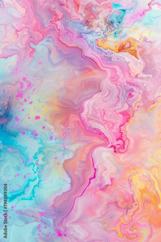A dreamy pastel marbled design with pink and blue hues gracefully intertwined
