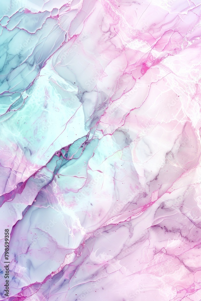 Fototapeta premium This image captures a sophisticated marbling blend of purple and green, evoking a sense of luxury