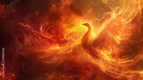 Immerse in the essence of rebirth with this phoenix rising amidst fiery splendor. © Alex