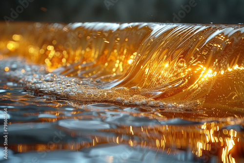 Liquid gold cascading over undulating waves of molten silver.