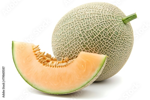 Melon fruit isolated on a white background. 