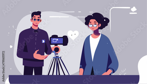 Illustration of a man with a camera and woman at interview