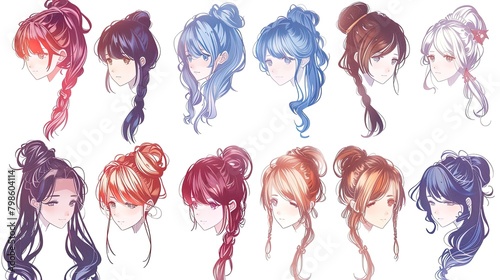 Discover a kaleidoscope of anime hairstyles, a vibrant play of color and charm. photo