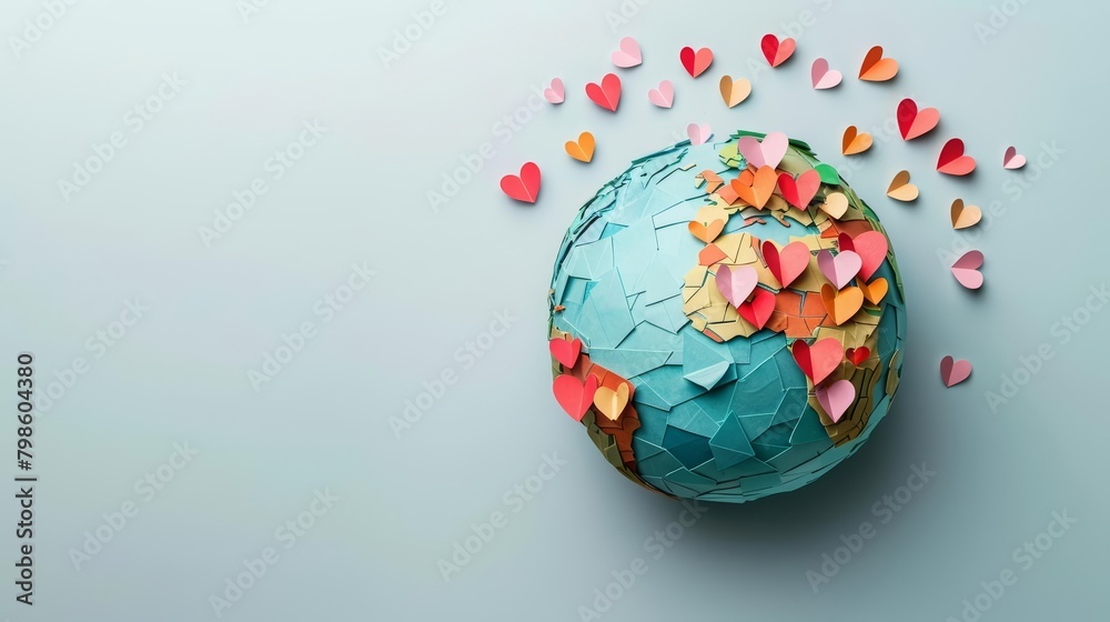 A globe adorned with heartshaped pins marks countries far and wide, representing mothers being celebrated across continents, paper art style concept A globe adorned with heartshaped pins marks countries far and wide, representing mothers being celebrated across continents, paper art style concept