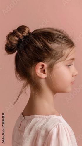 Beauty little girl bun hairstyle portrait story isolated background