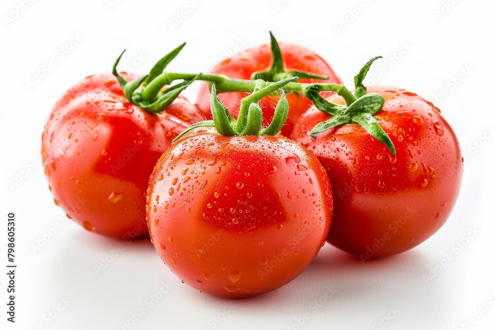 Four ripe, fresh red tomatoes isolated on a clean white background, perfect for culinary and food-related concepts Four ripe, fresh red tomatoes isolated on a clean white background, perfect for culinary and food-related concepts