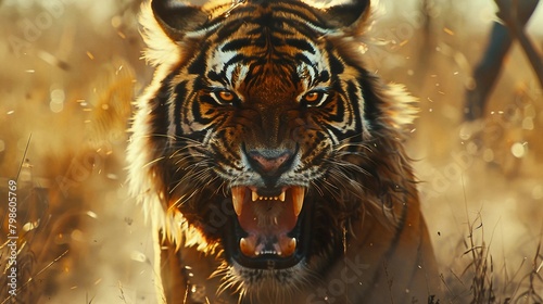 Close up of roaring tiger