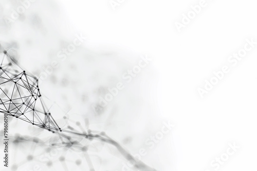 Black lines and dots on white background on the side form semblance of network in minimalist style. Technology background