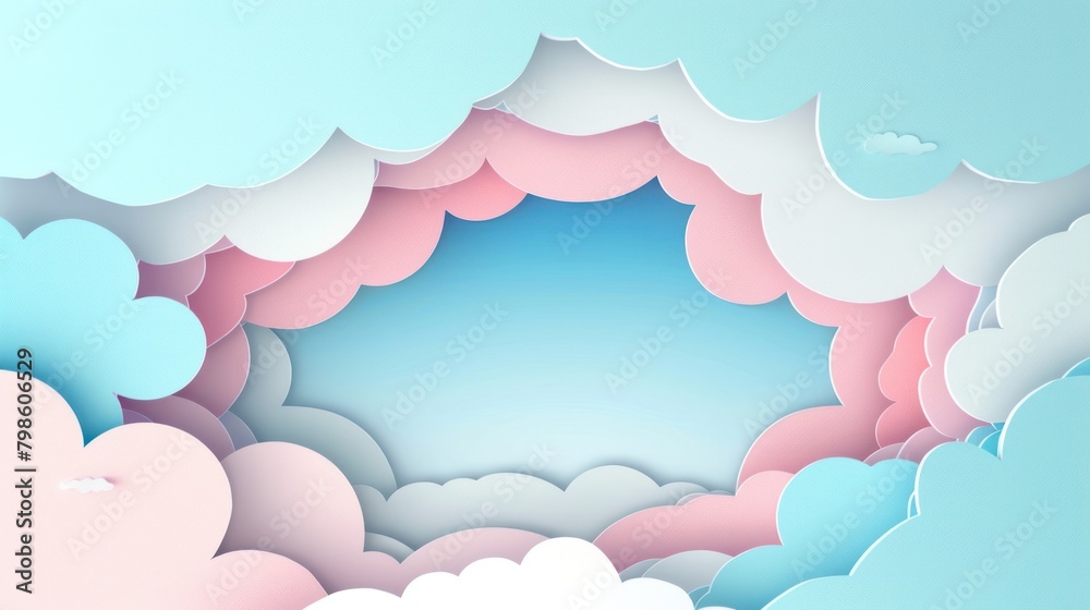 Serene Skies - The soft pastel colors create a gentle backdrop, with playful clouds in pink, blue, and white hues evoking a whimsical daydream. Serene Skies - The soft pastel colors create a gentle backdrop, with playful clouds in pink, blue, and white hues evoking a whimsical daydream.