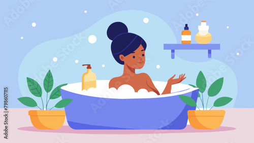 A person takes a relaxing bath adding nourishing oils to the water to deeply moisturize their skin..