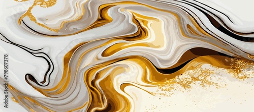 Marble panoramic texture white gold colored marble surface curved lines bright abstract background d 6 photo