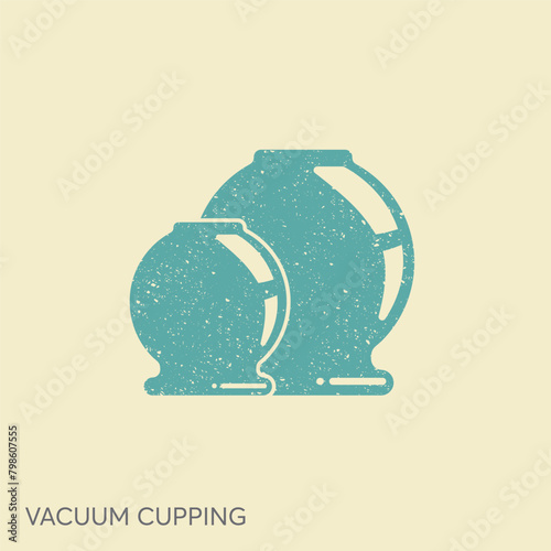 Round fire cup. Glass jar for vacuum massage. Flat icon of Chinese acupuncture