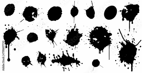Set vector brushes mega pack set different brush strokes black ink splatter blots round freehand dra photo