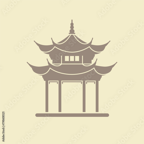Ancient pavilion silhouette in hangzhou, China. pavilion on the west lake in hangzhou. Tourism concept.