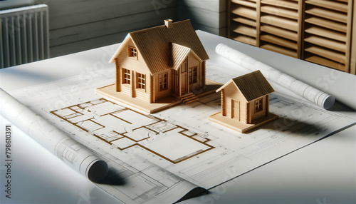 住宅の建築模型と図面で打ち合わせをする設計事務所のオフィス