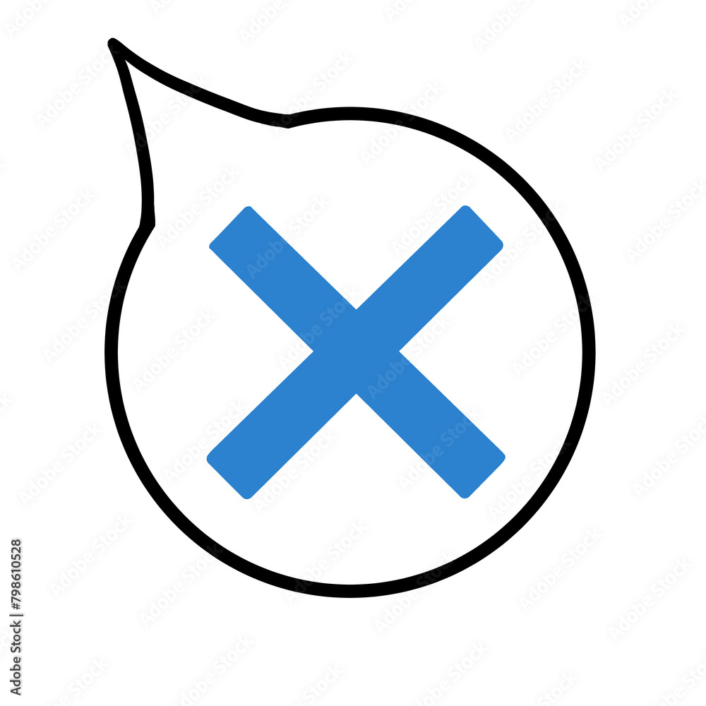 Obraz premium 吹き出し（バツ・青・線画なし・左上）