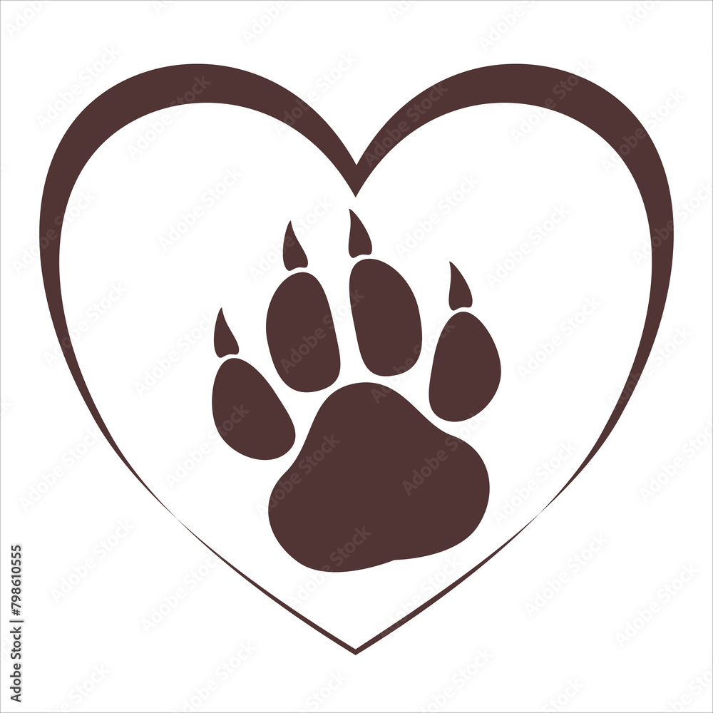 Isolated illustration of dog footprint in heart on white background, love for pets. Isolated illustration of dog footprint in heart on white background, love for pets.