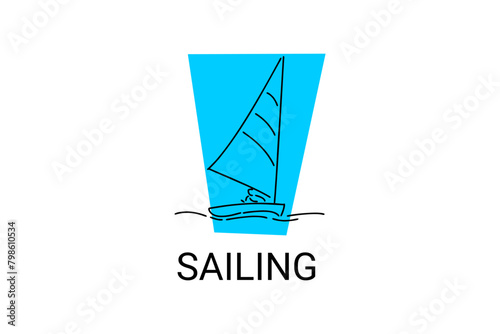 sailing sport vector line icon. Athlete is sailing on a ship in the sea sport pictogram, vector illustration.