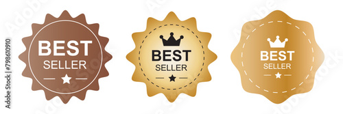 Best seller badge collection. Set of best seller emblem with laurel wreath, crown and star icon. Best seller label collection. Best seller icons for product label, eps10 photo