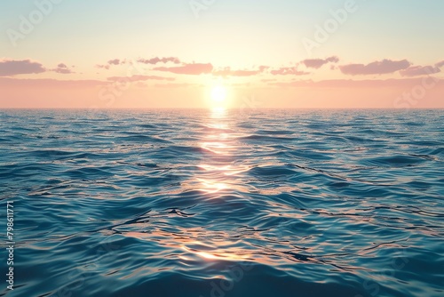 Create a digital CG 3D rendering of a frontal view of the evening sea