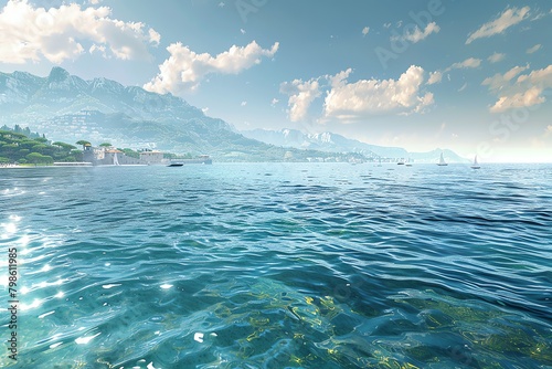 Craft a captivating sea view at eye level in a photorealistic digital format