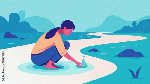 A person kneels by a babbling brook dipping their hands into the crystal clear water and using its coolness to wash away the stress of everyday life..
