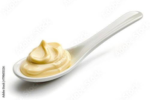  A sympathetic spoon with mayonnaise isolated on a white background