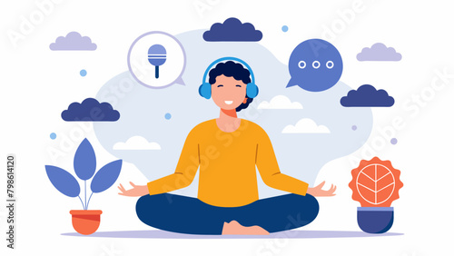 Through guided meditation and visualization techniques a speech the helps a neurodivergent client overcome speech blocks and improve vocal confidence.. Vector illustration