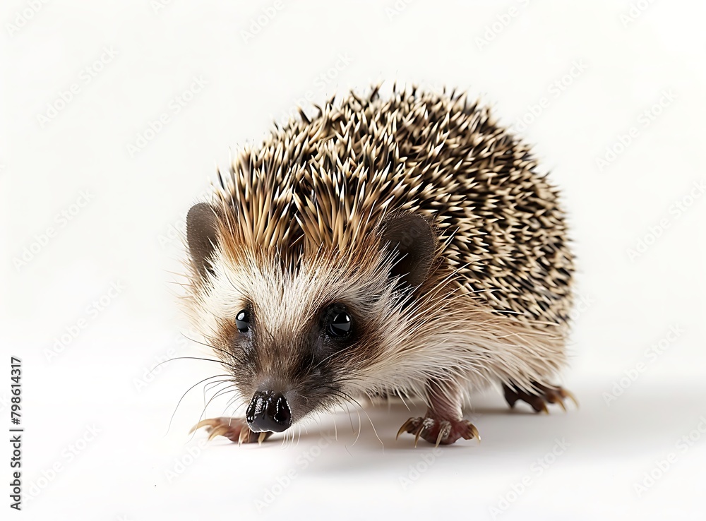 Fototapeta premium A cute baby hedgehog isolated on a white background 