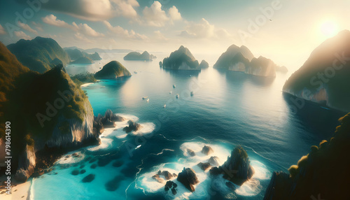 Tranquil Seascapes from Above: Calm Coastal Vistas for Serene Photo Real Stock Concepts