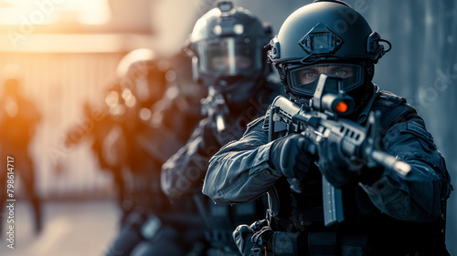 .A photograph featuring a police SWAT team engaged in training exercises photo