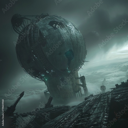 Concept art for a video game featuring a doomsday device capable of altering planetary climates, intricate and menacing design photo