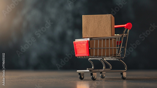 A practical yet visually appealing photograph showcasing a Cardboard Box neatly placed with a Shopping Cart photo