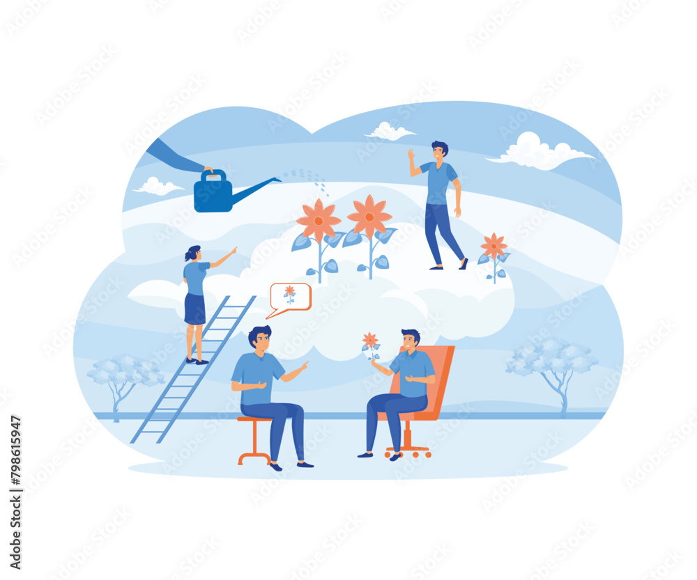 Psychotherapy and psychological support for patient care tiny person concept. Recovery and mental rehabilitation after depression or trauma. flat vector modern illustration