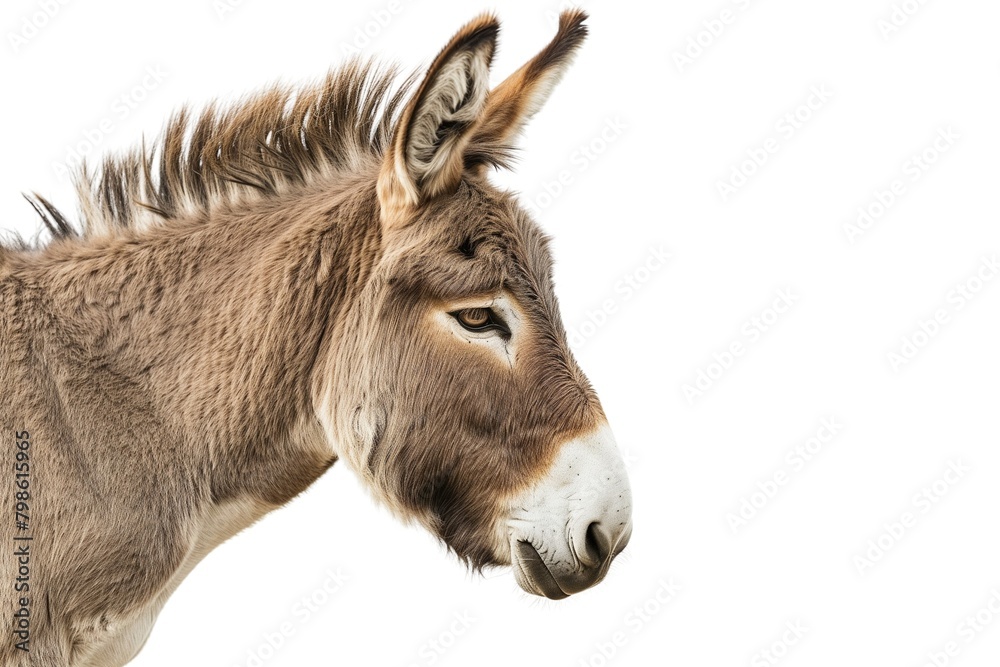 Serene image of a donkey against a white background