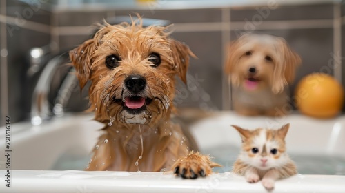 Pet Care Pampering: Images of pets receiving pampering treatments like baths