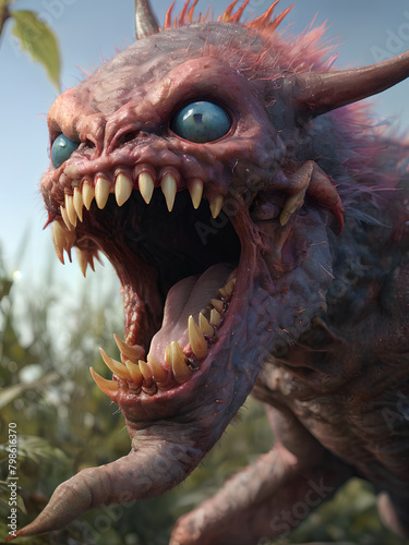 Giant and terrifying monsters with huge teeth. Generative AI.   © 4K_Heaven