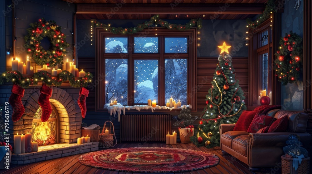 Seasonal Decor Festive Home: A 3D vector illustration showcasing festive home decorations for various seasons and holidays