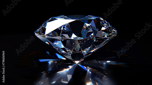 Brilliant Cut Diamond Reflection on Black Background