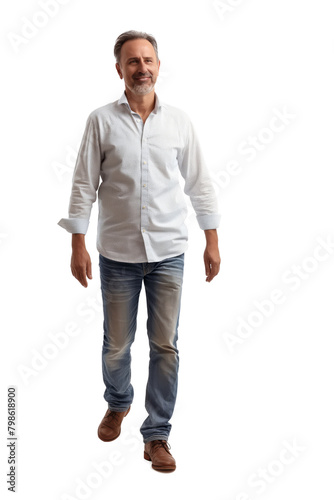 Casual Elegant Mature Man in White Shirt Walking © Suplim