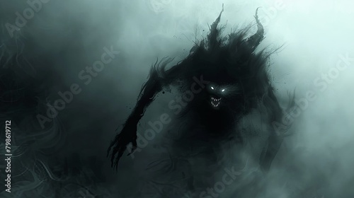 Sinister shadow entity emerging from darkness in eerie scene