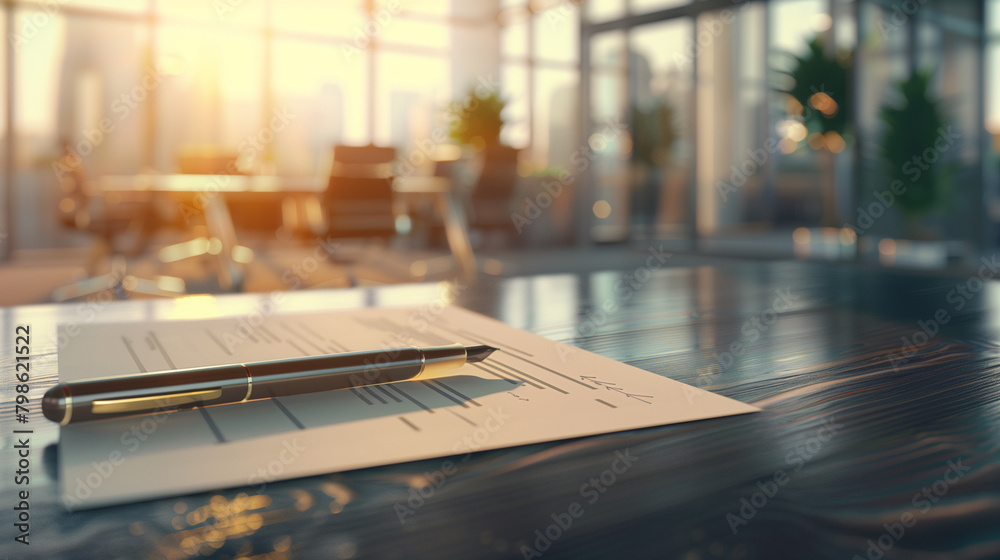 Pen on document in modern office conference meeting table, corporate professional interior, focused on pen and paper Pen on document in modern office conference meeting table, corporate professional interior, focused on pen and paper