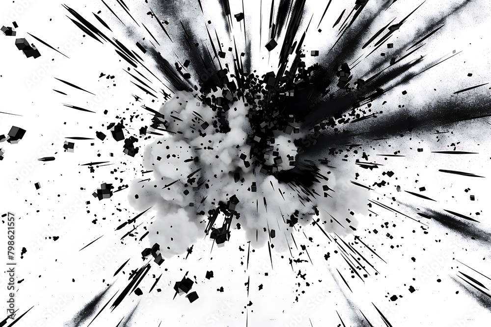 A white background with an explosion of black ink, creating dynamic and energetic visual effects A white background with an explosion of black ink, creating dynamic and energetic visual effects