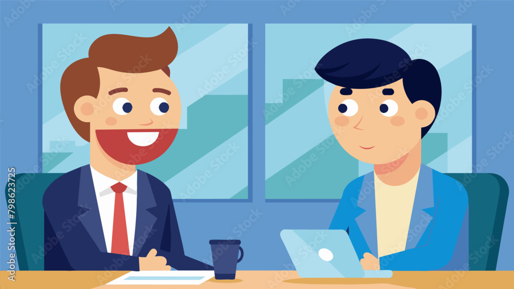 Two colleagues exchanging knowing glances and smirks during a boring meeting silently sharing their amut.. Vector illustration Two colleagues exchanging knowing glances and smirks during a boring meeting silently sharing their amut.. Vector illustration