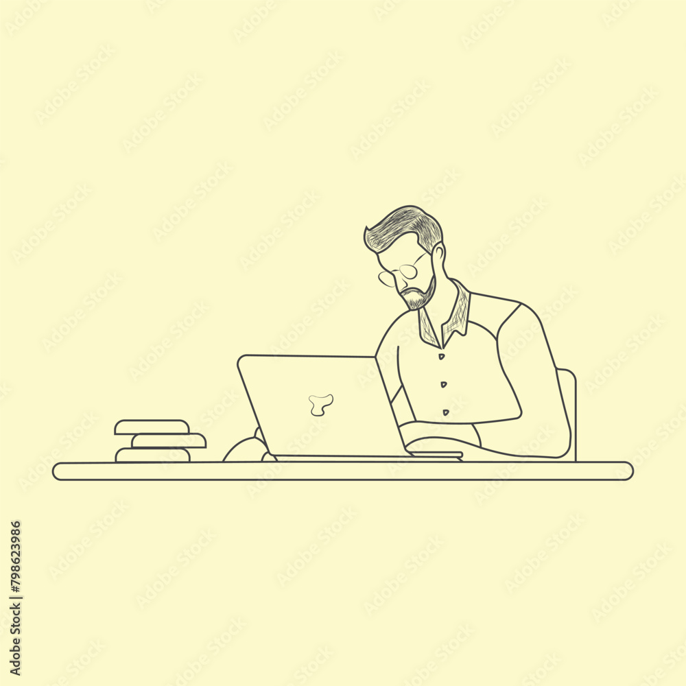 Hand drawn man use laptop and professional man use computer outline vector illustration design Hand drawn man use laptop and professional man use computer outline vector illustration design