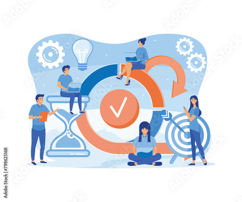 Scrum Framework concept. Scrum process diagram as agile software development scheme. Business meeting. Project management work cycle. flat vector modern illustration
