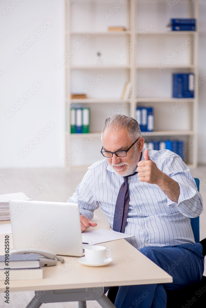 Fototapeta premium Old male employee working in the office