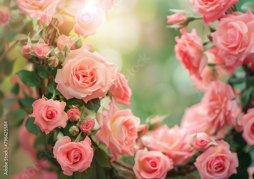 Beautiful Blooming Pink Roses Soft Focus Garden Background